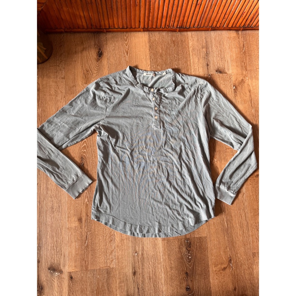 Buck Mason Mens Light Blue Long Sleeve Henley Shirt Size M